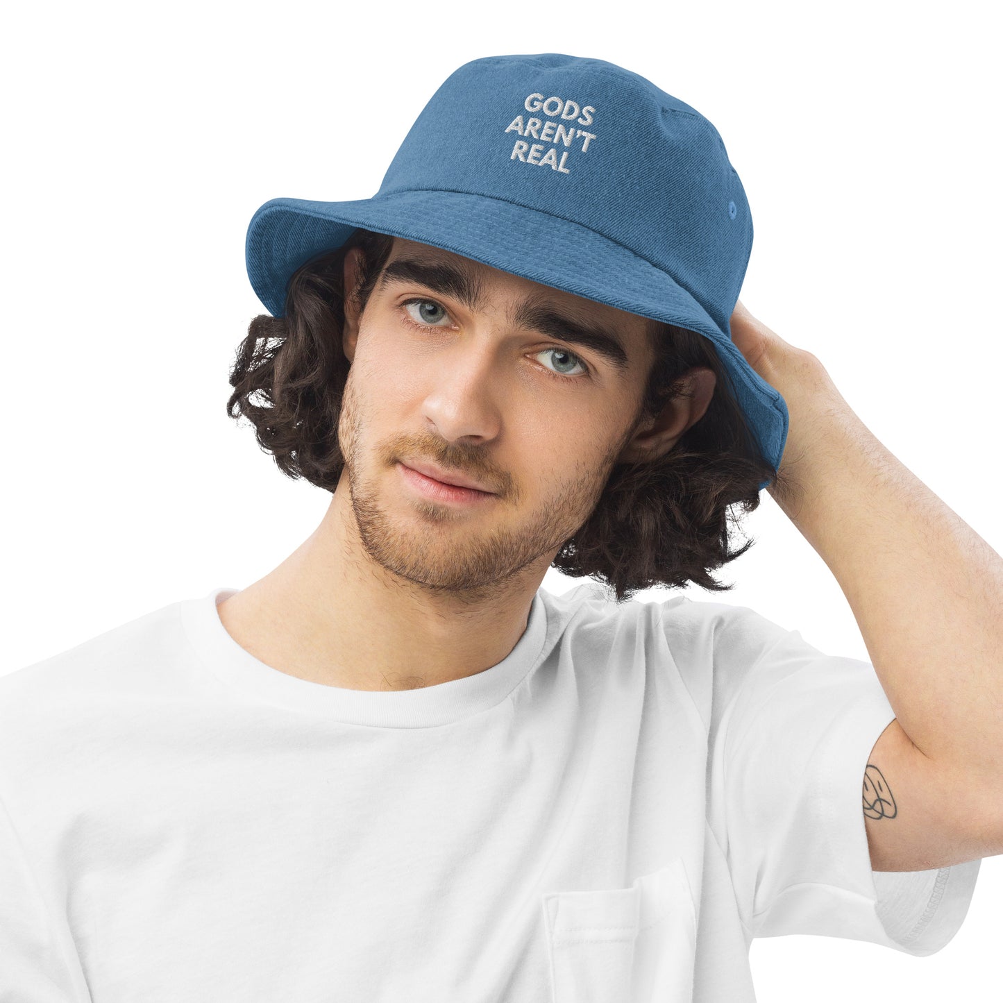 Gods Aren't Real - Denim Bucket Hat
